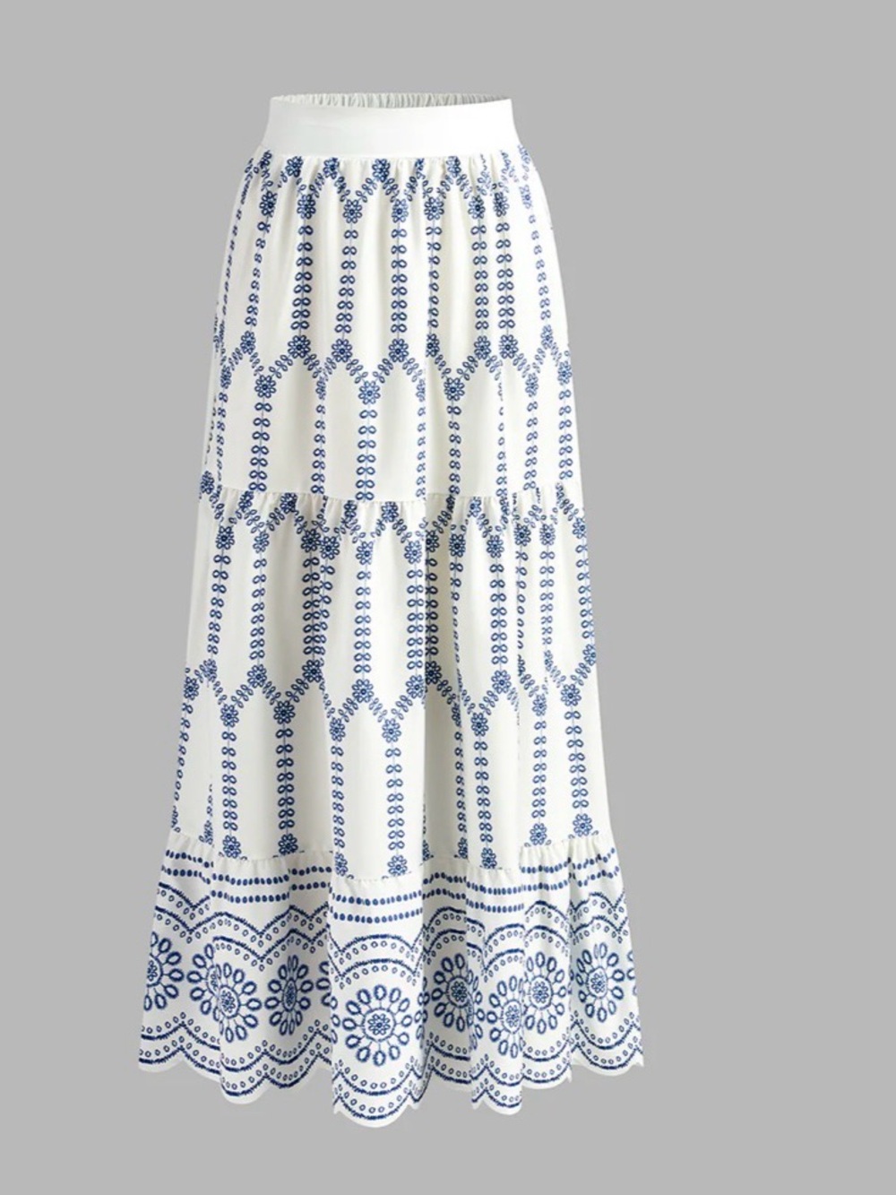 NWT COMMENSE Embroidered Lace-Up Crop Top Maxi Skirt Set Blue White S - Picture 3 of 11